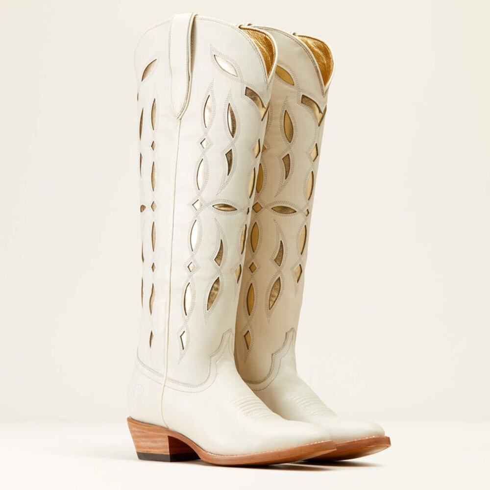 NEW Ariat Saylor StretchFit Western Boot Ivory Cutout Leather Tall Rodeo Cowgirl